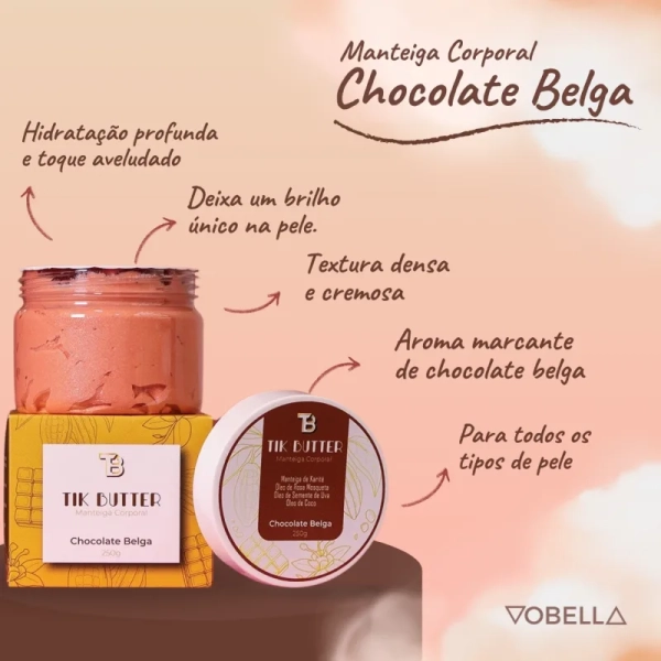 Manteiga Corporal Chocolate Belga Hidratação TikBalm 250g - Imagem 3