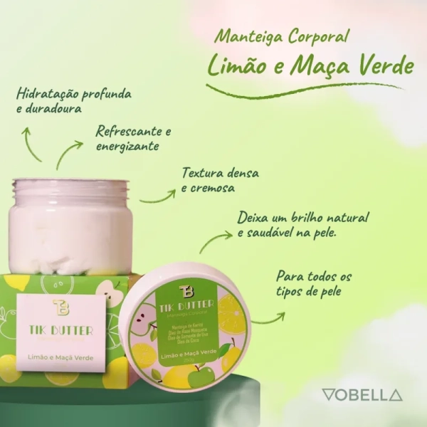 Manteiga Corporal Limão E Maça Verde Hidrata TikBalm 250g - Imagem 3