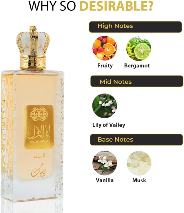 Nusuk Golden Ana Al Awwal Eau De Parfum Feminino -100 ml - Imagem 2
