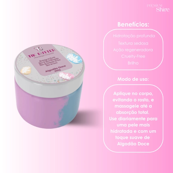 Manteiga Corporal Hidratante com Manteiga de Karité Tik Butter Tik Balm - Algodão Doce 250g - Imagem 2