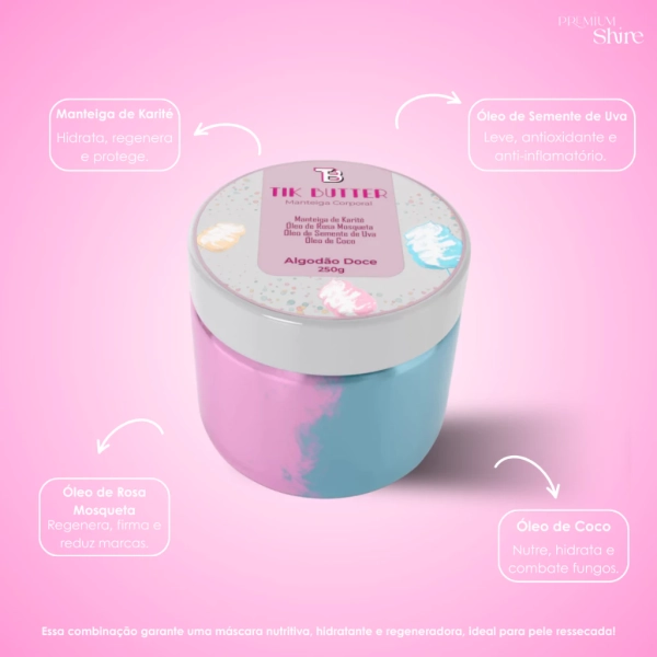 Manteiga Corporal Hidratante com Manteiga de Karité Tik Butter Tik Balm - Algodão Doce 250g - Imagem 3